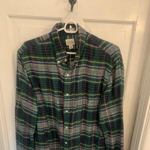 J. Crew Green and Blue Casual Button Down Shirt
